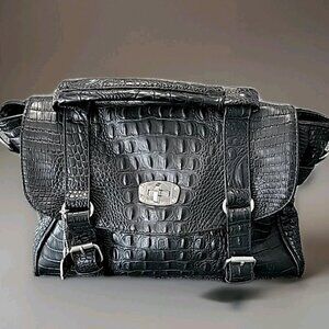 Point Zero Purse Turn Lock Faux Alligator Satchel Hand Bag Black